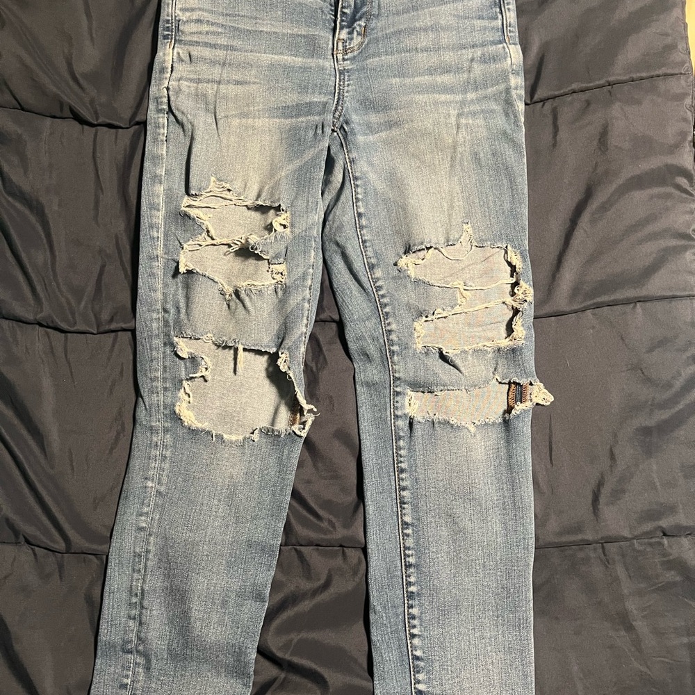 American Eagle Outfitters High Rise Blue Distressed Jeans